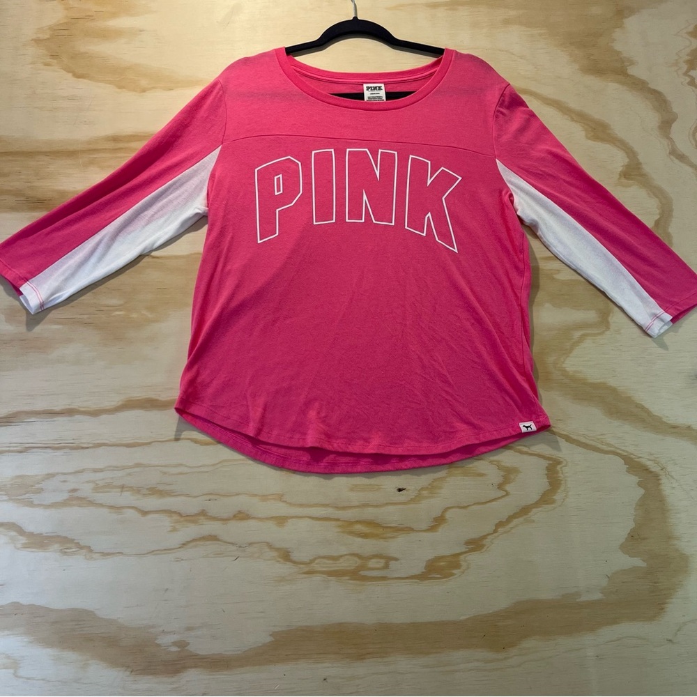 Victorias Secret PINK Length Long Sleeve Shirt Pink White Size Large